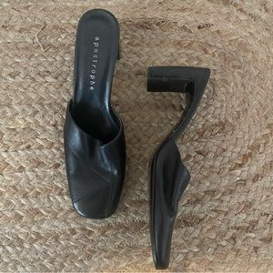 Black Leather Mules